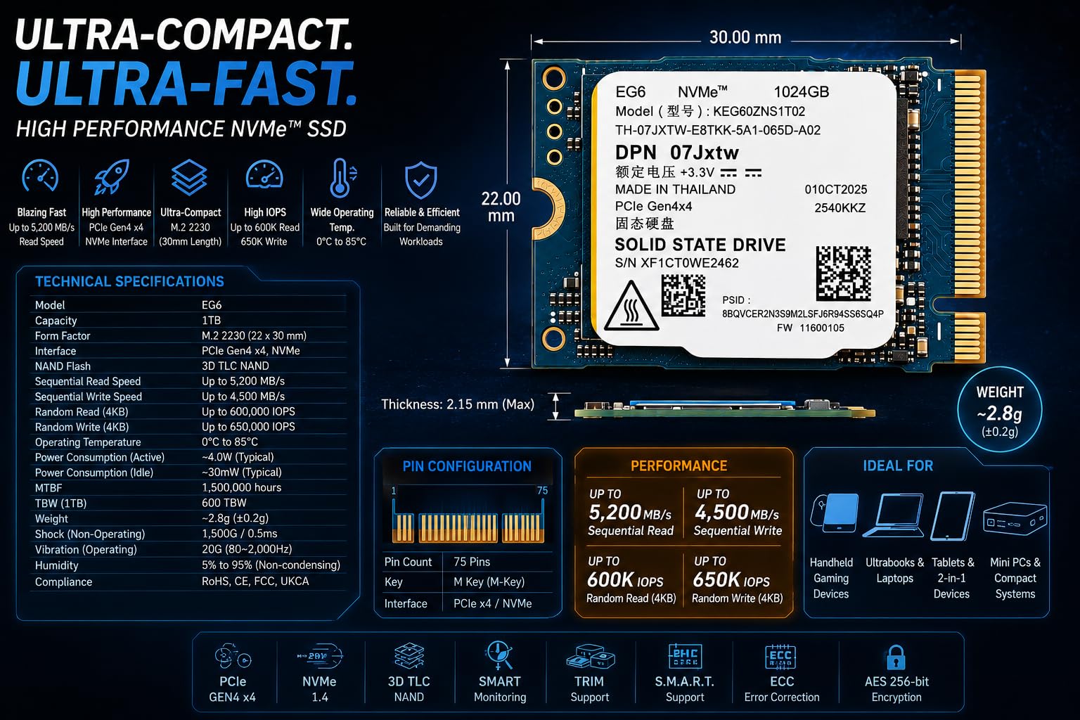 Amazon.in: Buy 1TB M.2 NVMe SSD EG6 (OEM) Compatible with KIOXIA